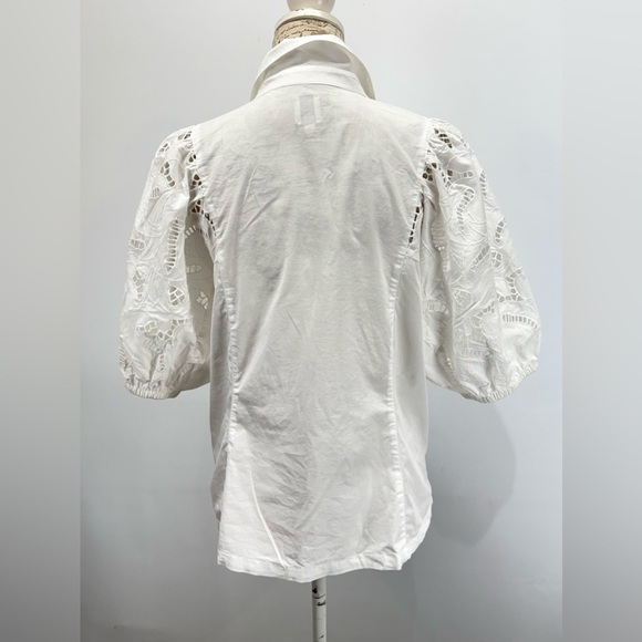 NIC+ZOE White puff eyelet sleeve button down top size L - Picture 6 of 15
